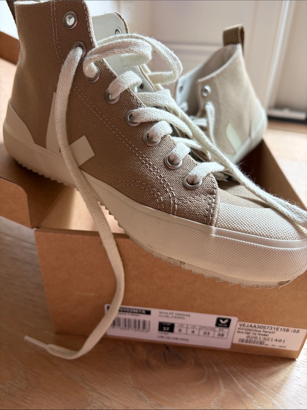 Veja Mid-Top Canvas Sneakers in Beige and Off-White